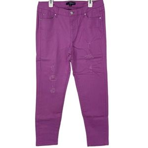 DENIM 24/7 PINK/PURPLE DISTRESSED STRETCH ANKLE JEANS 16W
